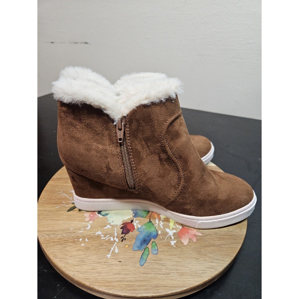 a.n.a *NEW* Wedge Brown‎ Faux Suede/Fur Lined Ankle WARM Bootie Sz W/8.5 NWOB - Picture 7 of 12